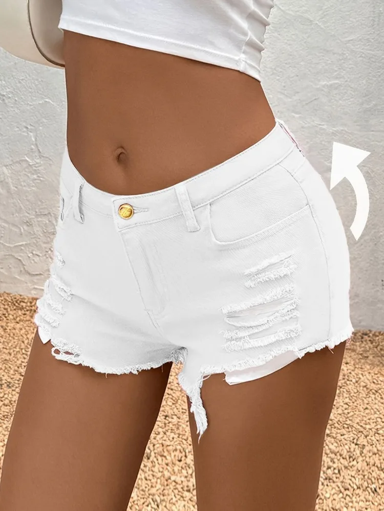 Pantaloncini di jeans colorati elastici da donna Pantaloni corti estivi in tinta unita Moda femminile Casual Mini pantaloni caldi strappati sexy