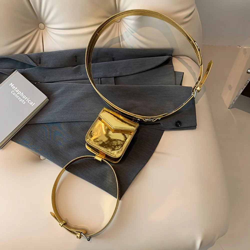 กระเป๋าคาดเอว/ขา สไตล์พังก์เมทัลลิก  แบบมีห่วงคล้องขา  วัสดุหนัง PU เงา  สำหรับใส่เหรียญ/ของจุกจิก  สำหรับสาวๆ