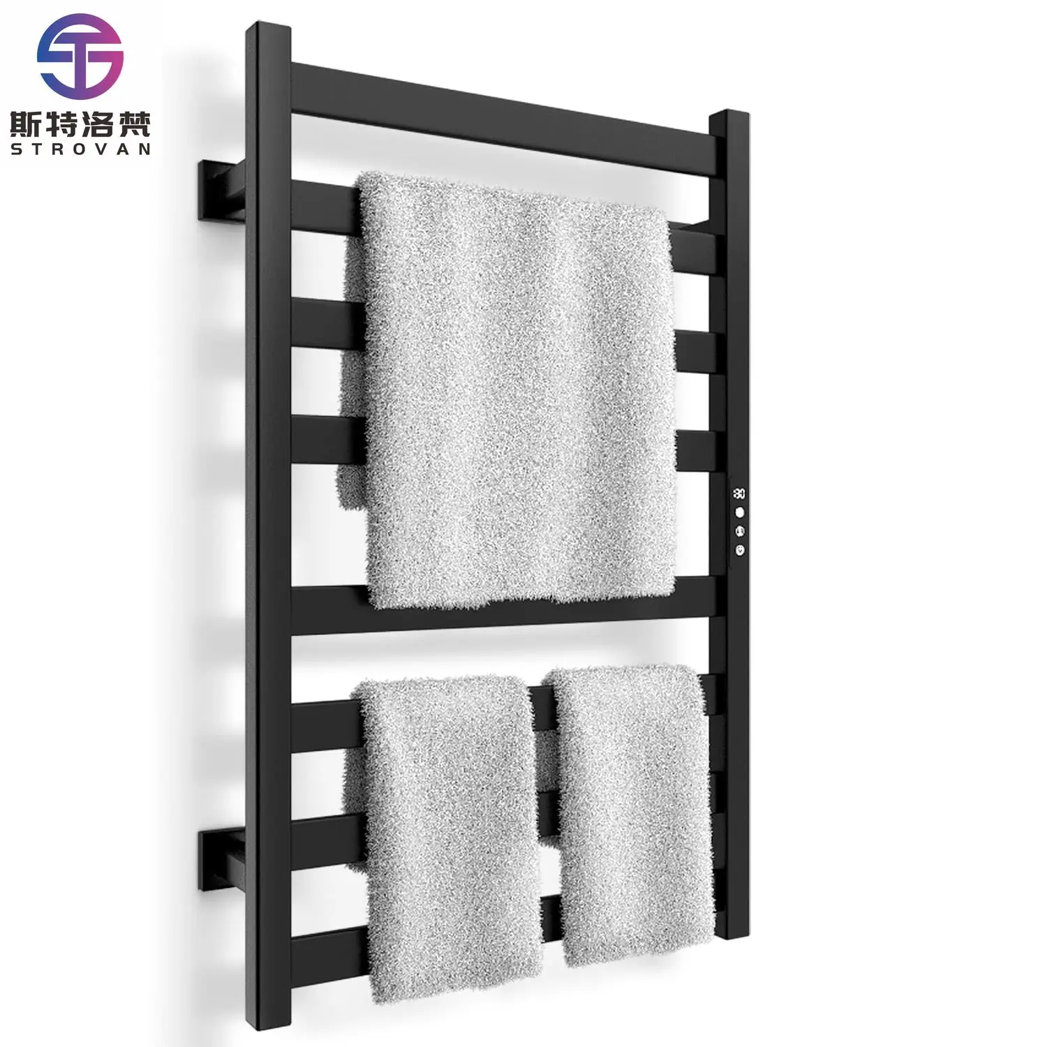 201ステンレス鋼製バスルームタオル乾燥ラック - タイマーとインテリジェント温度制御付き8バー壁掛け式