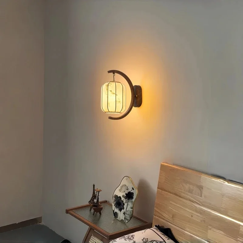 Retro Lantern Wall Sconce Bamboo Bird Pattern Lampshade E27 Metal Wall Lamp For Bedroom Corridor Tea Room Indoor Home