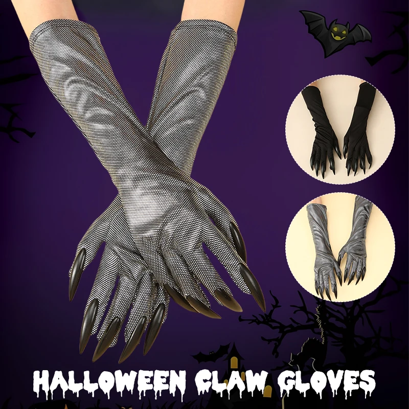 

Halloween Claw Gloves Black Glitter Nail Gloves Halloween Cosplay Ghost Claw Long Nail Gloves Stage Performance Accessories
