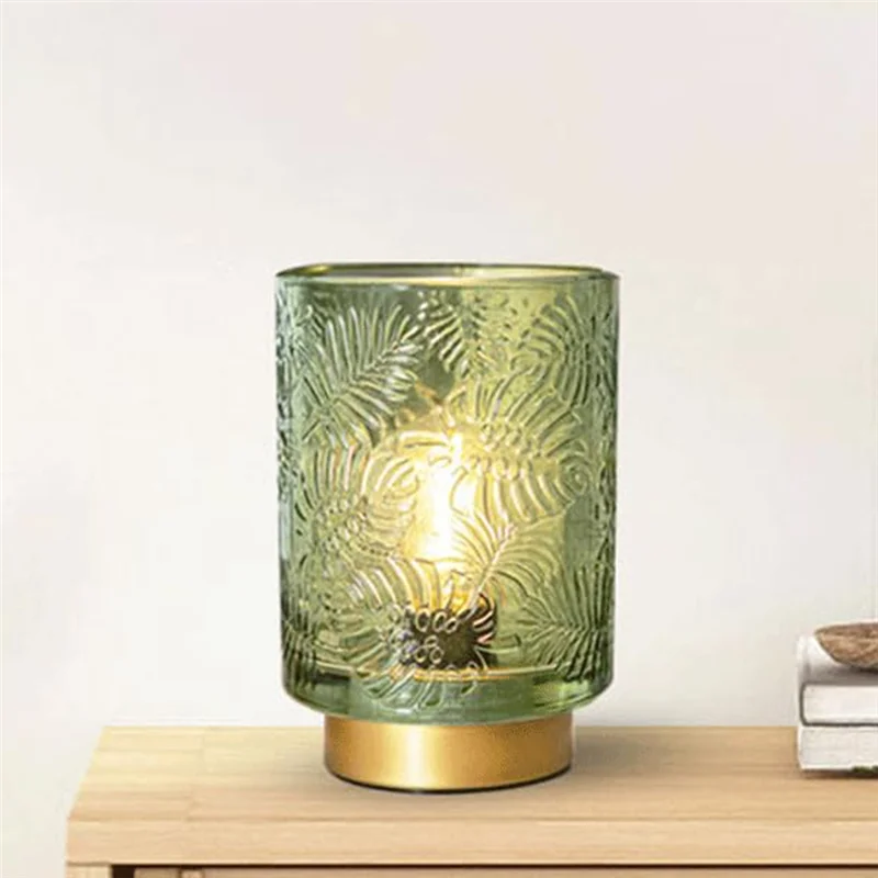 

【Promotion】Small Battery Operated Lamp - Portable Cordless Lamp For Home Decor, Glass Table Lamp With Decor Aesthetic Jade Green