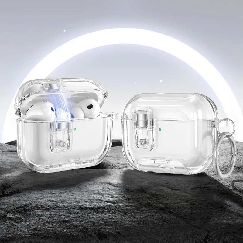 For AirPods Pro2 Pro3 AirPods4 Cover Fanny Wireless Charge Box Luxury Transparent Clear Earbuds Protector Case With Lock Buckle