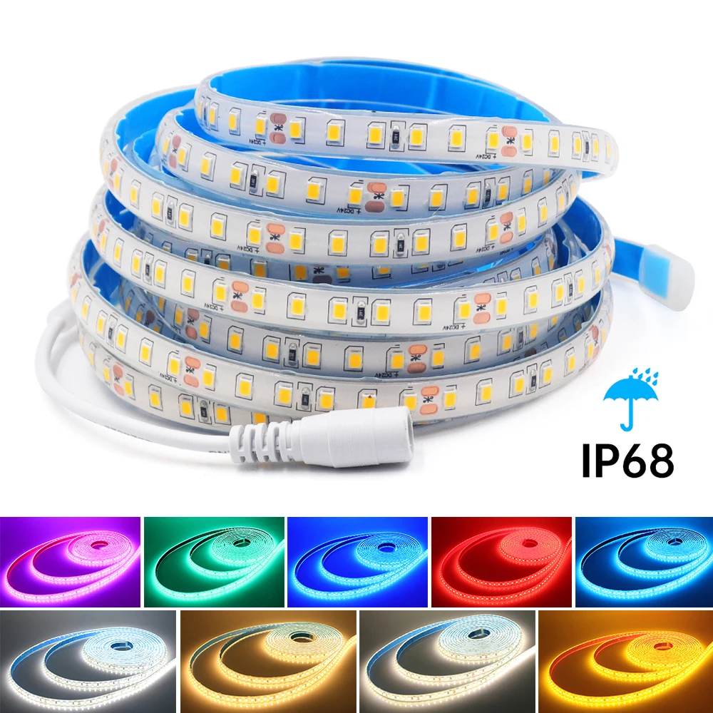 

IP68 Waterproof LED Strip 24V 0.5M-20M Flexible Ribbon Diode Tape 2835 120Leds/m Soft LED Lights Red Green Ice Blue Pink White