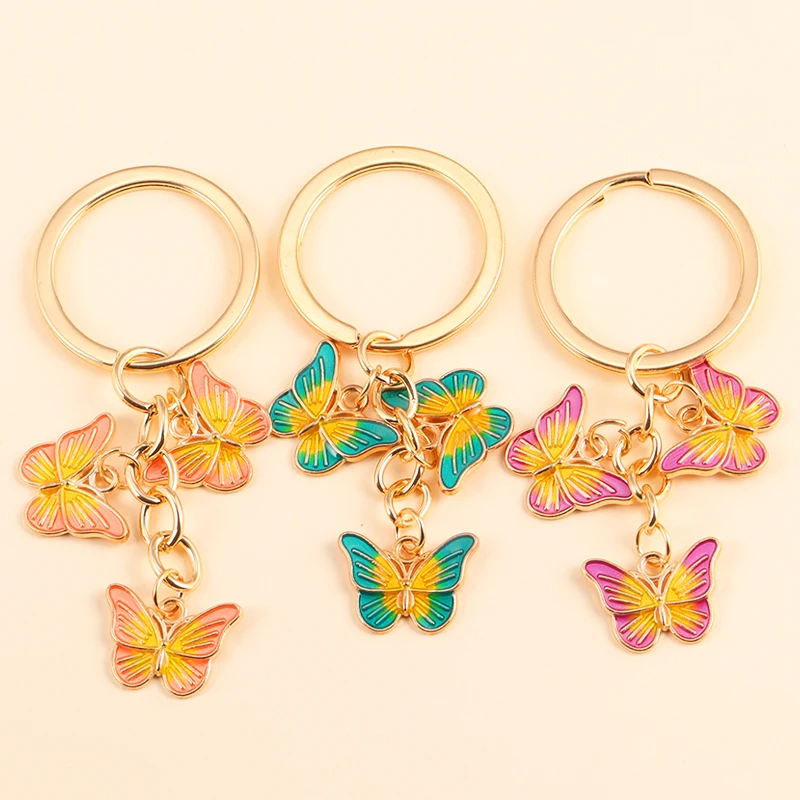 Vintage Delicate Metal Enamel Butterfly Charms Key Holder Cute DIY Keychains For Women Men Bags Wallet Car Key Hanging Jewelry