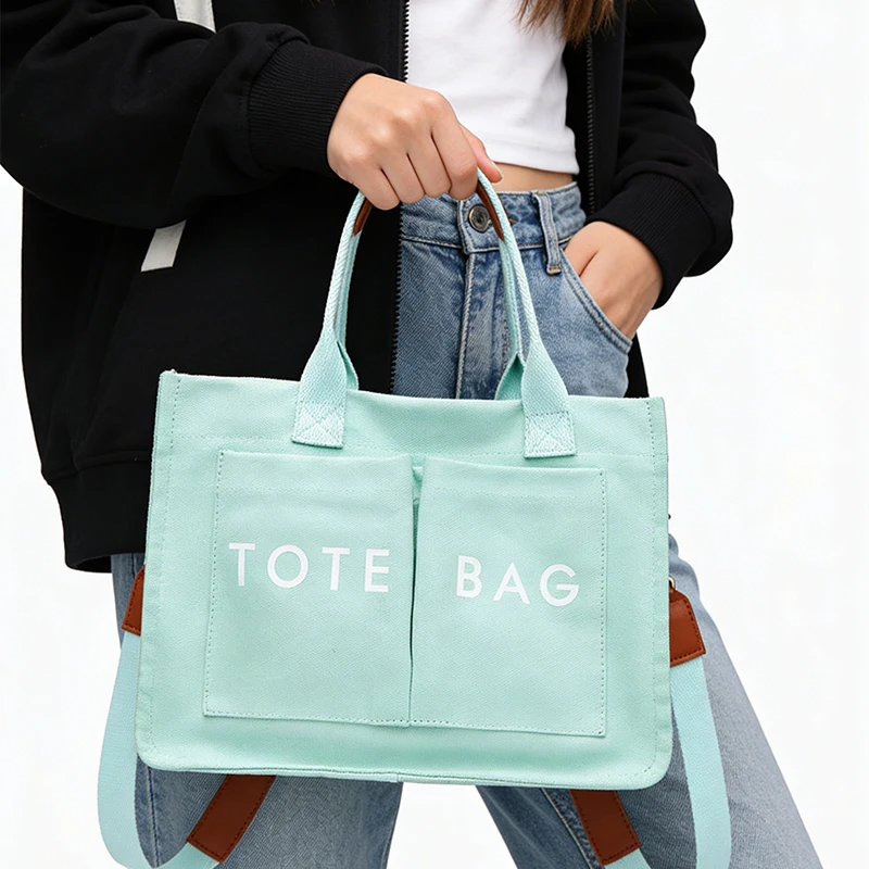 

Large Capacity Canvas Tote Bag For Women Tote Bag Print Multi-pocket Shoulder Bag With Adjustable Strap Casual Commuter Tote Bag