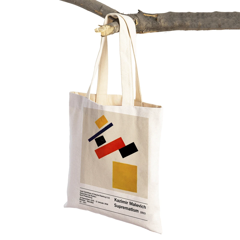 Nordic Shopper Bags Lady Canvas Tote Women Handbag Malevich Geometric Abstract Suprematism Art Double Print Shopping Bag