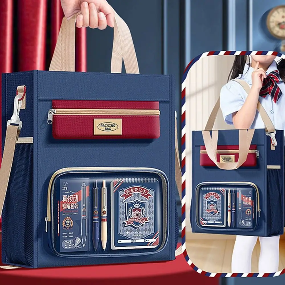 Multifunctional Contrast Color Tutorial Bag Six-layer Large Capacity Books Bag British Style Handbag Art Supplies Storage