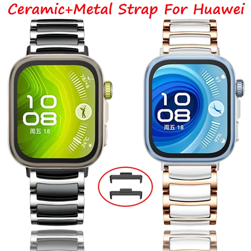

Керамический + металлический ремешок для часов Huawei Fit 4 Pro, браслет из нержавеющей стали с застежкой-бабочкой, часы Huawei, подходят для 3/4 Correa, аксессуары