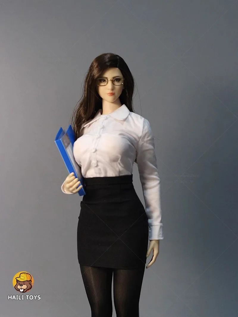 HAILI TOYS 1/6 damska odzież biurowa sekretarka jednolity kołnierzyk spódnica biodrowa pończochy Model materiałowy Fit 12 ''PH żeńska figurka akcji