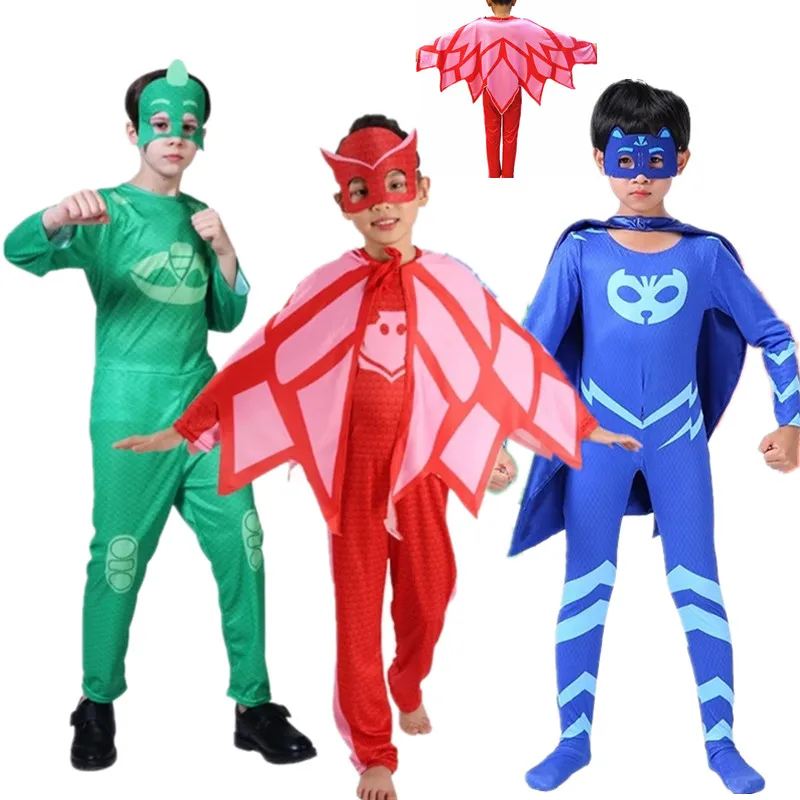 Child Gekko Owlette catboy Jumpsuits Pajamas Cosplay Costume with Mask Birthday Party Dress Blue Red Green halloween Costumes