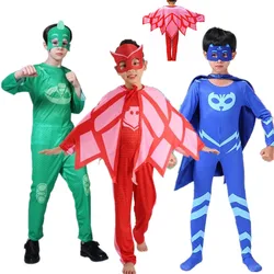 Child Gekko Owlette catboy Jumpsuits Pajamas Cosplay Costume with Mask Birthday Party Dress Blue Red Green halloween Costumes