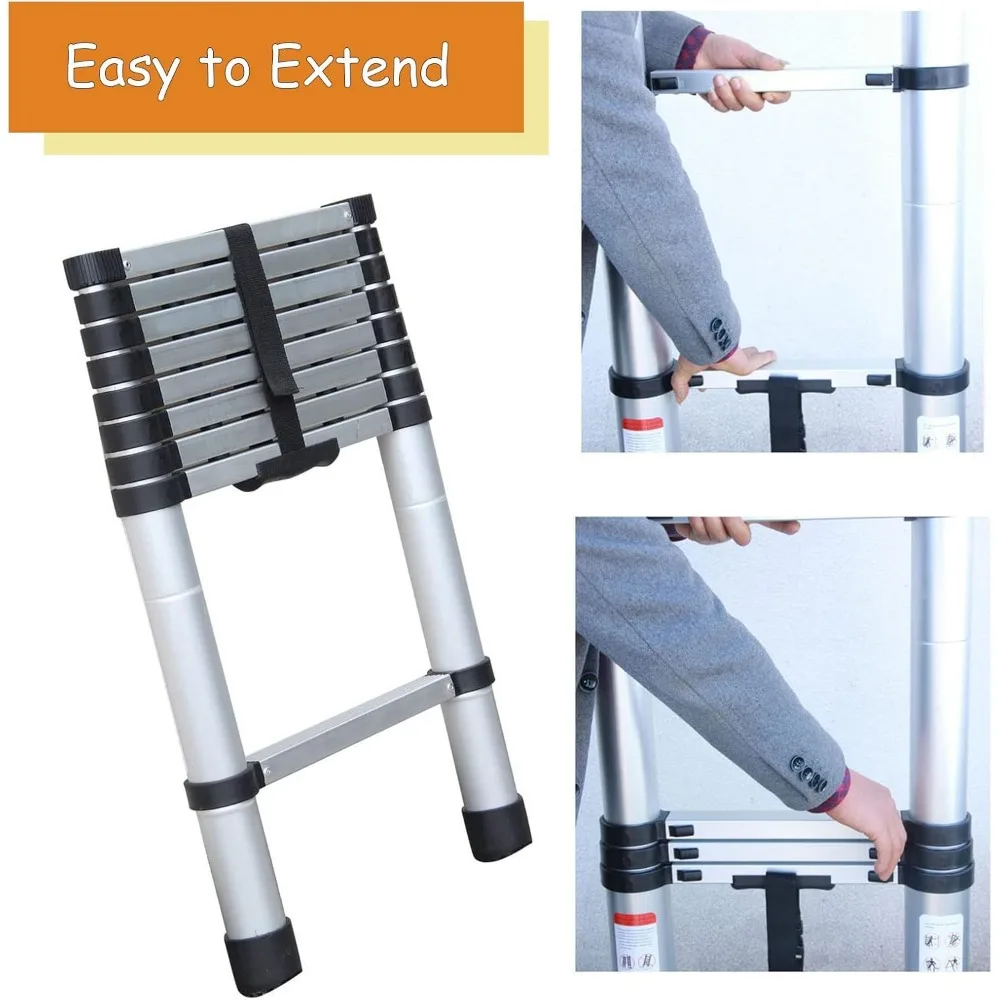 سلم تمديد ألومنيوم عالي التحمل بطول 8.5 قدم بسعة 330 رطل، معتمد من EN131، سلم تصغير محمول متعدد الأغراض لـ