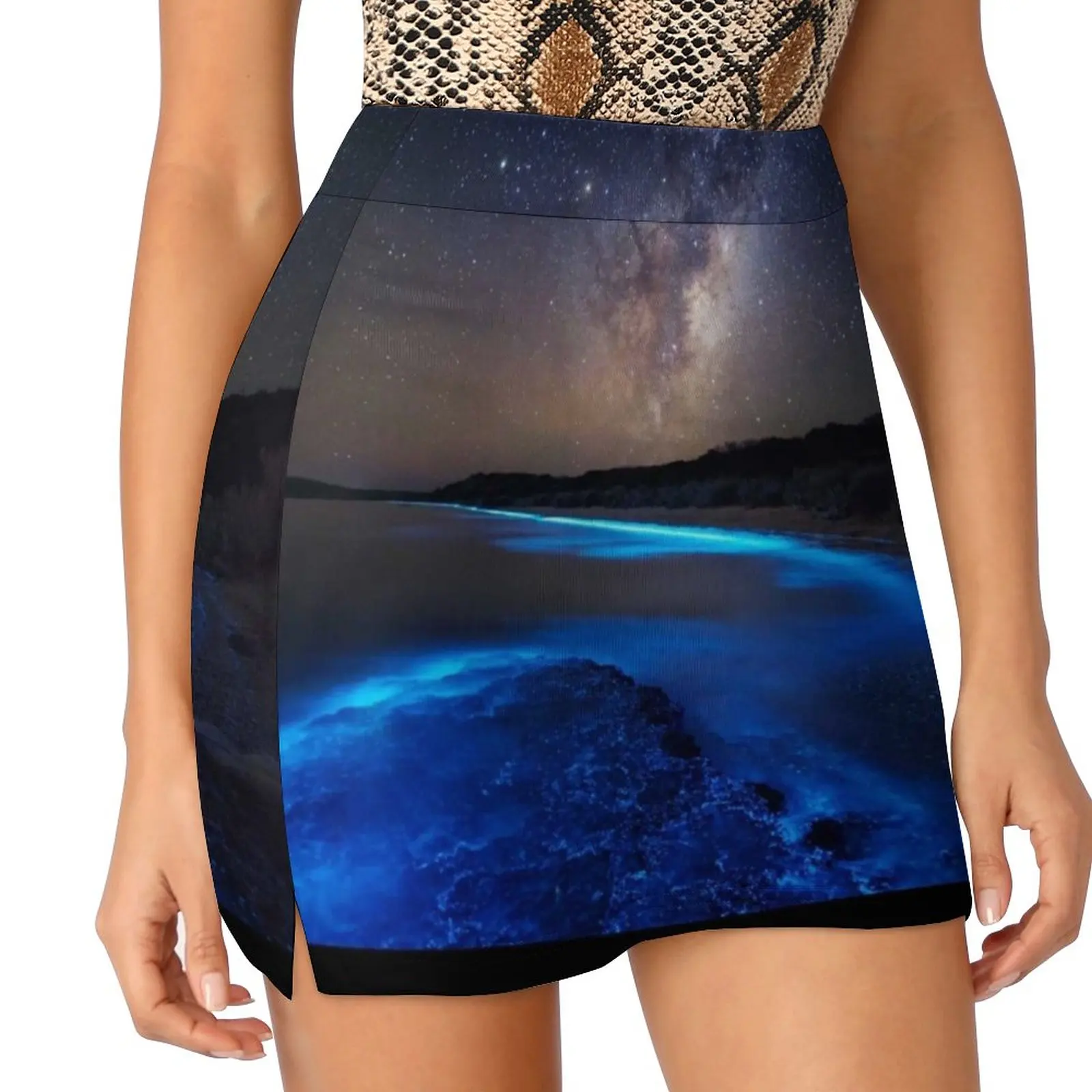 Milky Way Over Sea Sparkle Bay Women's skirt Aesthetic skirts New Fashion Short Skirts Milky Way Bioluminescence Bioluminescent