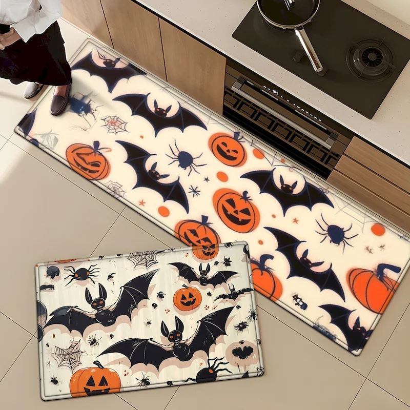 VIKAMA Halloween Bat Pumpkin Carpet Kitchen Absorbent Anti Slip Carpet Fun And Thrilling Holiday Home Decoration Floor Mat