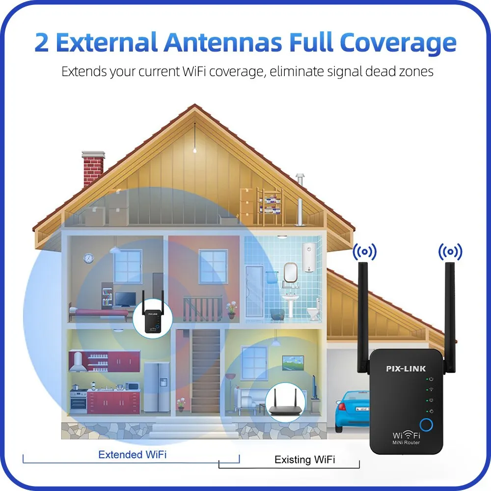 PIX-LINK WR17 Bezprzewodowy Mini Router WiFi Repeater Punkt Dostępu Wzmacniacz 2.4G Sygnał Dalekiego Zasięgu Wi-Fi Extender