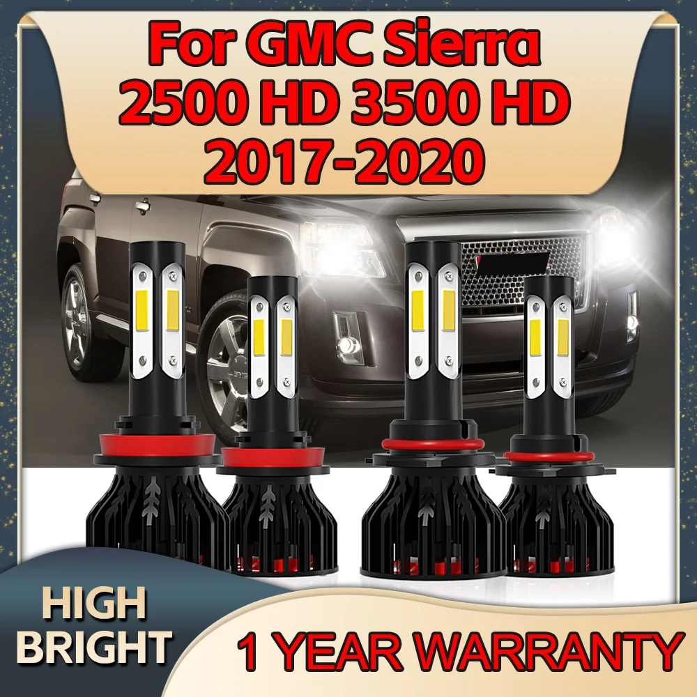 

4Pcs Car Headlight 4Side Chip Bulb 30000LM Canbus LED H11 9005 Lamps 6000K For GMC Sierra 2500 3500 2017 2018 2019 2020