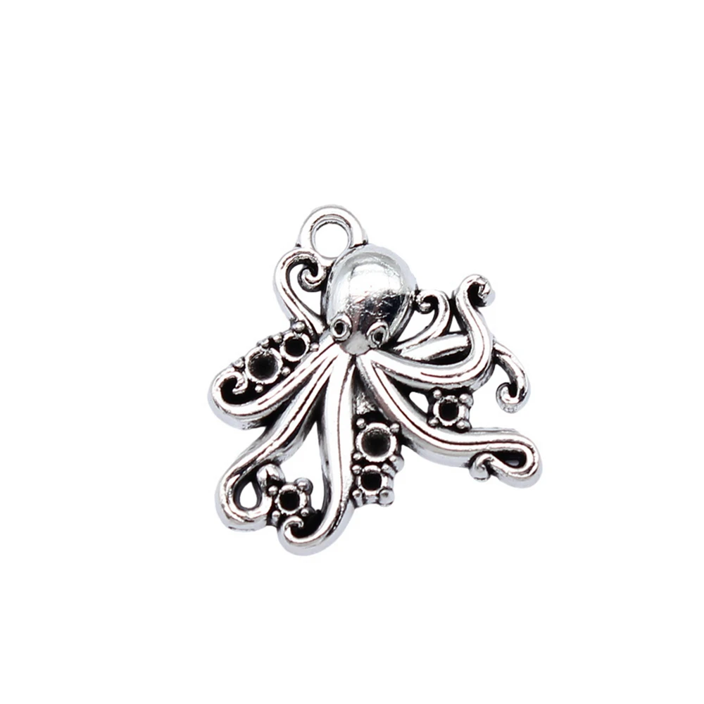 10pcs/lot 21x21mm Octopus Charms For Jewelry Making Antique Silver Color 0.83x0.83inch