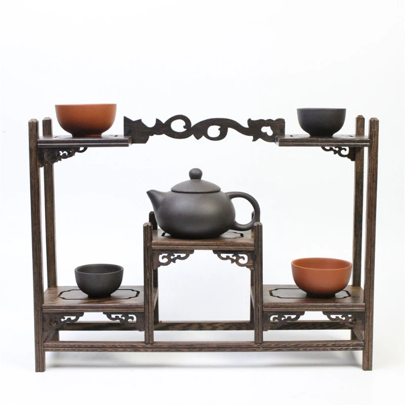 Chicken Wing Wood Mini Display Shelf Teapot Rack Chinese-Style Tea Set Stand, Multi-Functional Vase and Porcelain Organizer