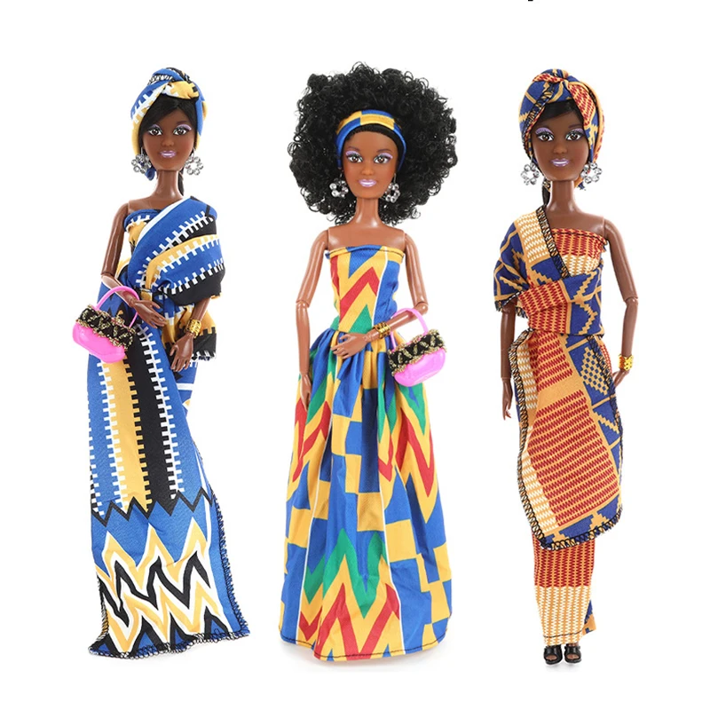 30cm African Black Doll simulation ethnic dress Black Girls Doll Movable Joints children's play house Dress Up Toys Gift