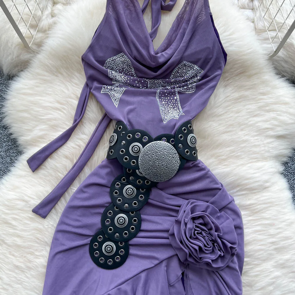 2026 Evening pencil dress Beach dresses women clothing Sexy swinging collar asymmetrical Vintage korean fashion