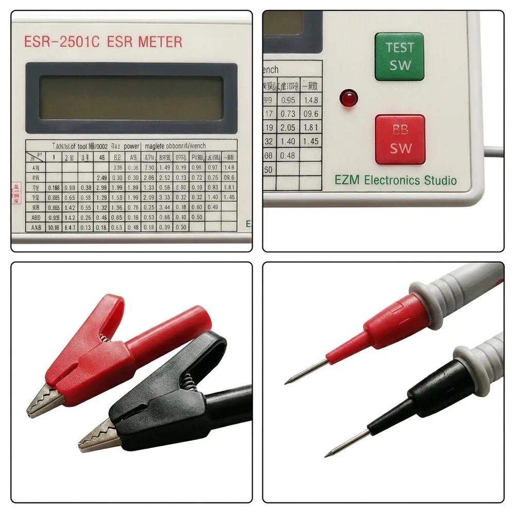 ESR2501C Electronic Component Tester for Electrolytic Capacitor ESR and DCR Evaluation Using Industry-Standard 100kHz Frequency