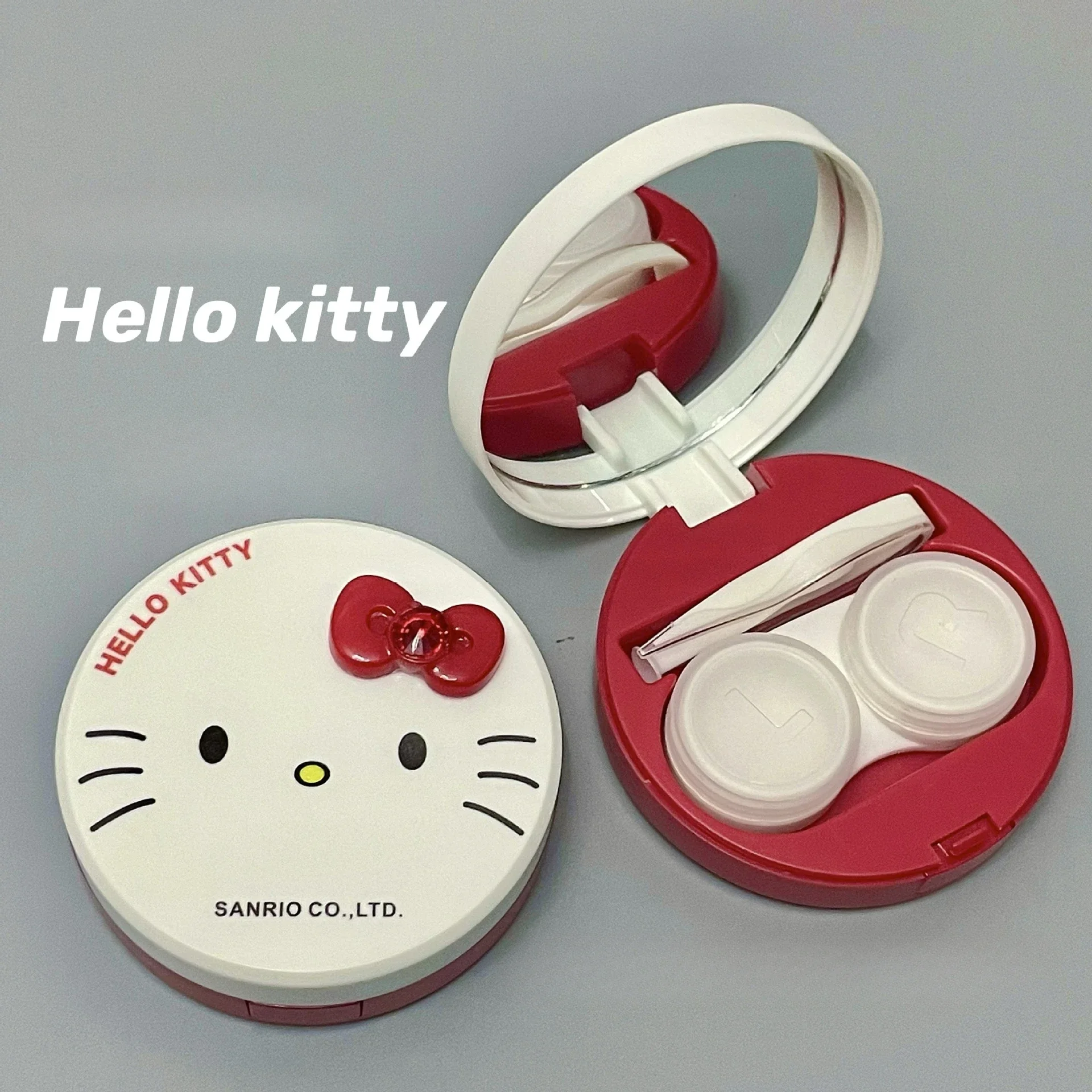 

New Kawaii HelloKittys Contact Lens Case Cartoon Cute Sanrio Kt Cat Portable Contact Lens Box with Mirror Girls Travel Gifts