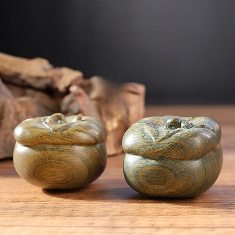 Persimmon Ruyi Natural Green Sandalwood Carving Persimmon Pastoral Ornament Creative Handlebar Carving Crafts Cultural Play