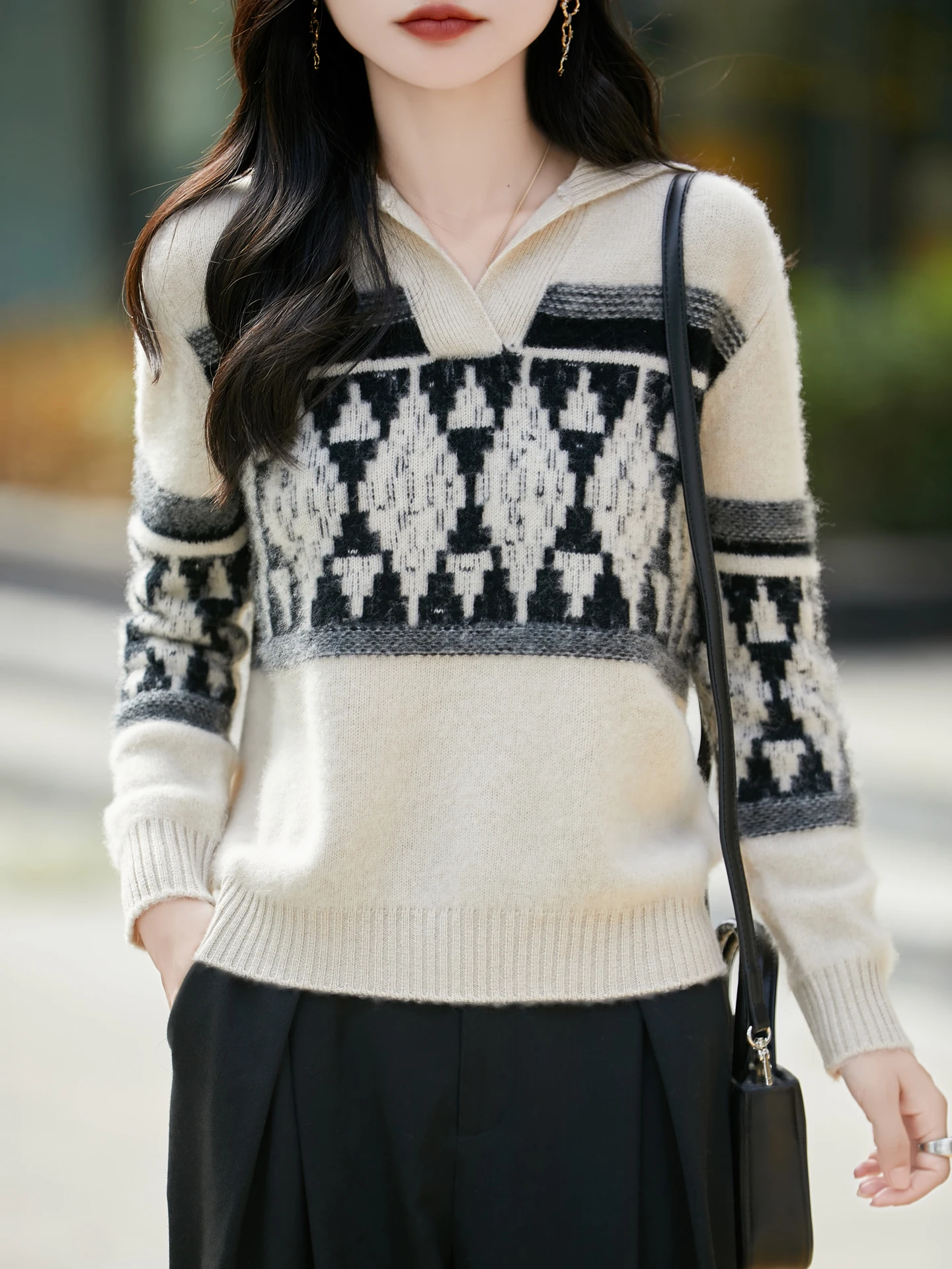 高級秋冬女性セーターエレガントな女性 100% メリノウールニットウェアレトロルーズプルオーバー女性長袖服トップス