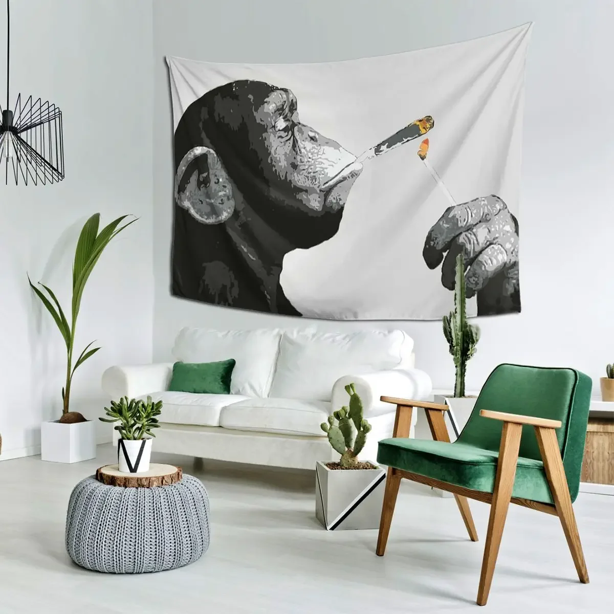 Banksy Steez Chimp Monkey Smoking Join Tapestry Wall Hanging Aesthetic Home Decoration Tapestries for Room Bedroom Dorm Room