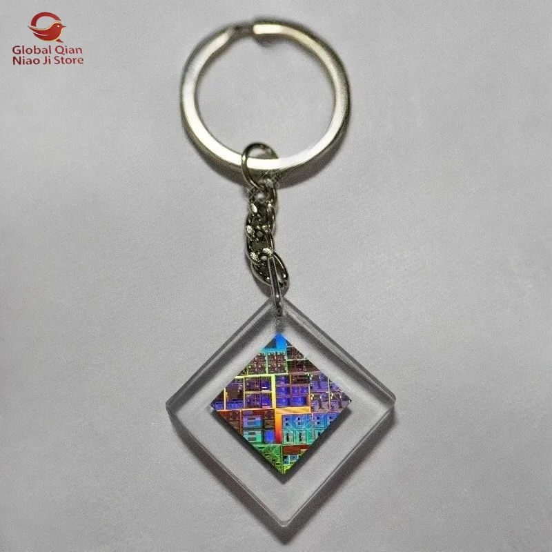 Silicon wafer, CPU core pendant, diced silicon wafer, memory card, IC chip, epoxy‑glued ornament, keychain