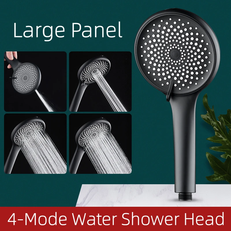 12CM Shower Head Bath Rainfall Water Saving Large Panel 3 Gears Adjustable Black Faucet Nozzles Accessories Bathroom Showers