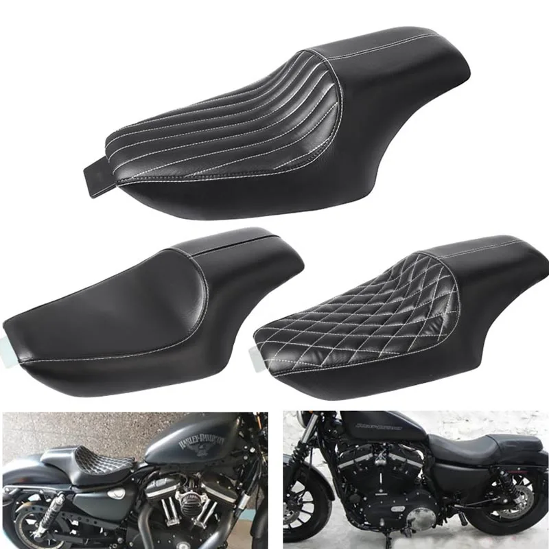 

Motorcycle Black Leather Two Up Driver Front Rear Passenger Seat For 04-17year Harley Sportster XL883 1200 X48