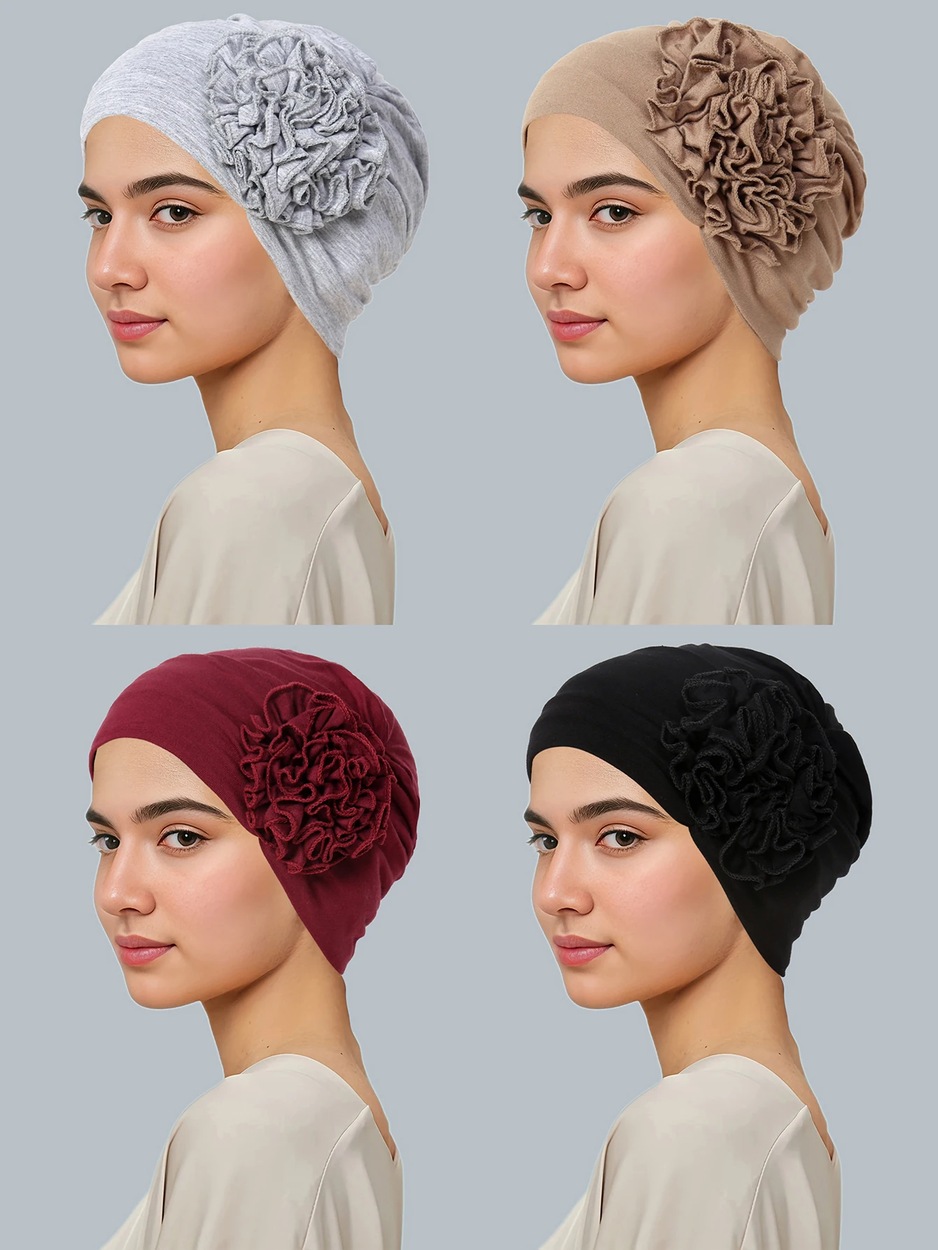 Women\'s Muslim Hijab Cancer Chemo Caps Flower Turban Cap Hair Loss Headscarf Elastic Trendy Ladies Hijabs Bonnet Headwear