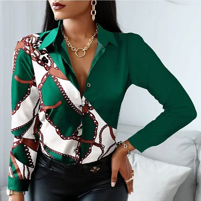 New Office Lady Turn Down Collar Print Women\'s Shirt Striped Long Sleeve Blouse Casual Fashion Tops Vintage Clothes 18972