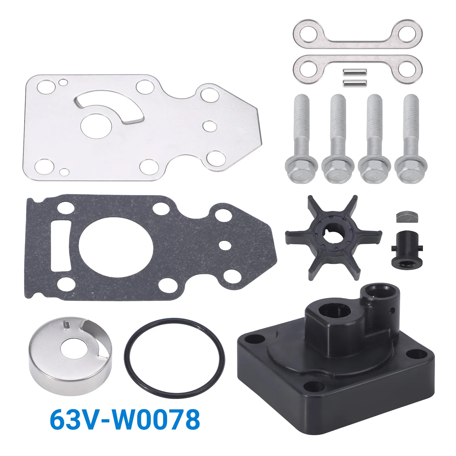 63V-W0078-01 63V-W0078-02 Water Pump Impeller Service Kit 63V-W0078 For Yamaha 2/4-Stroke 9.9 15 20HP Outboard Engine Replaces
