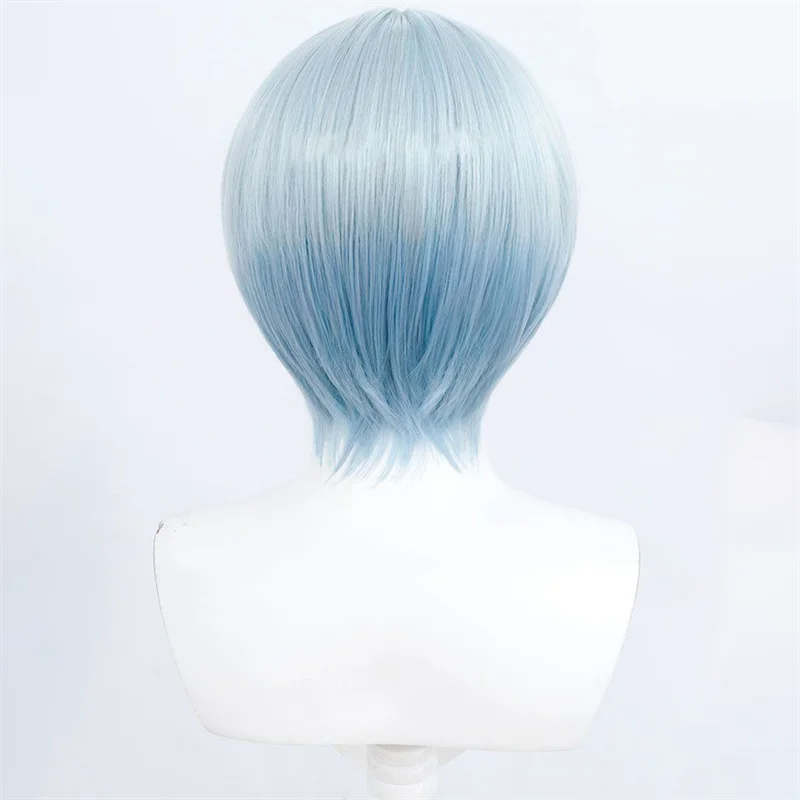 Jogo biblioteca de ruina angela cosplay peruca adulto unisex azul cabelo curto resistente ao calor perucas sintéticas prop