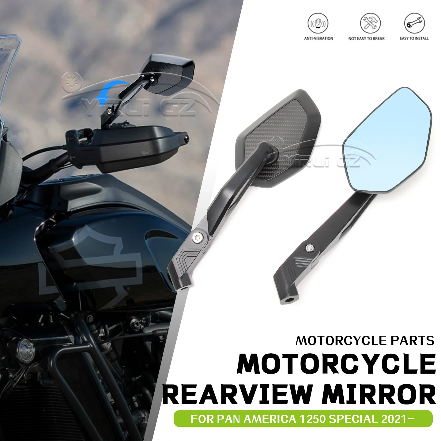 

Зеркало заднего вида для мотоцикла, антибликовое зеркало с синим светом для Harley-Davidson Pan America 1250 Special 2021-боковое зеркало заднего вида