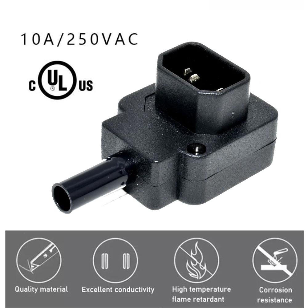 IEC Connectors IEC 320 C14  Down Angled detachable rewireable power adapter 3 Pin male power connector