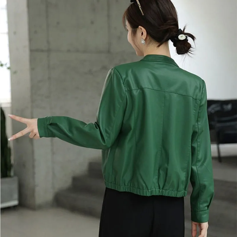 ショートバイクレザージャケットコート 2026 春秋新作 レザージャケット レディース ラウンドネック おしゃれ アウター 女性用