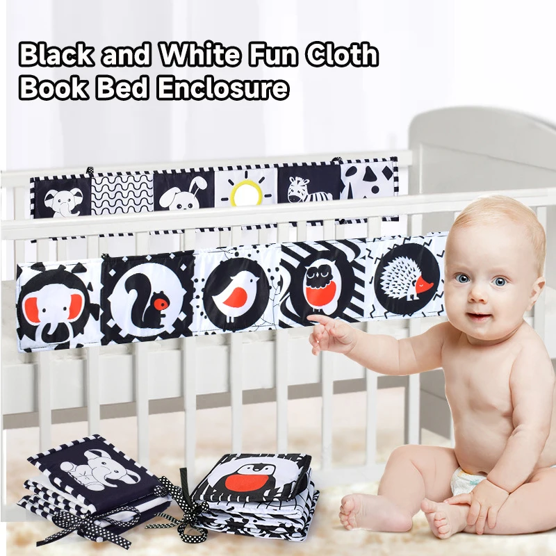 Montessori Baby Sensory Cloth Book Newborn Early Educational  Toys High Contrast Black and White Sensory Animal Books Toys Gifts