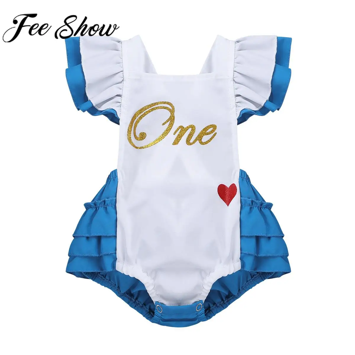 

Baby Girls Cute Christening Romper Flutter Sleeve Letter One Print Bodysuit for Baptism Birthday Party Halloween Cosplay Costume