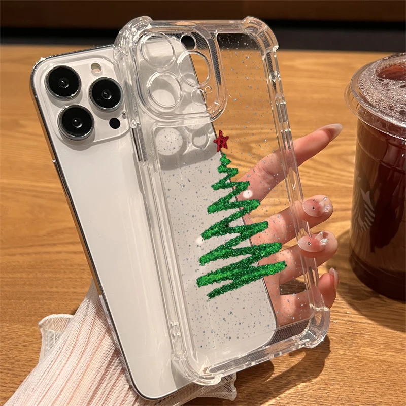 Merry Christmas Tree Transparent Phone Case For iPhone 17 Pro Max 16 15 14 13 12 11 Pro 7 8 Plus 17 Air X XR XS Silicone Cover - náhled 3