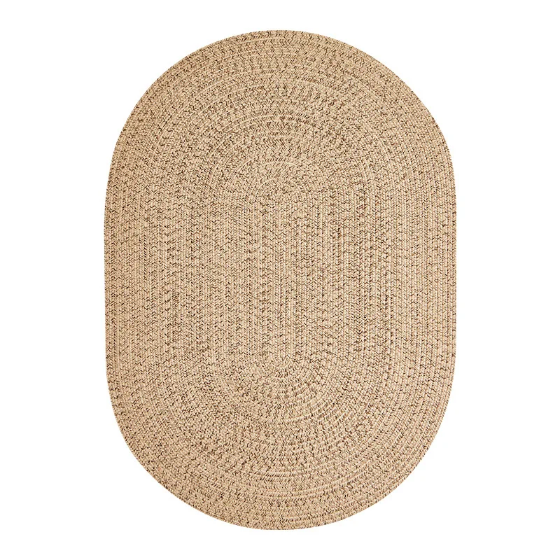 

Handmade jute woven carpet living room coffee table oval European high-end pastoral linen glue-free floor mat