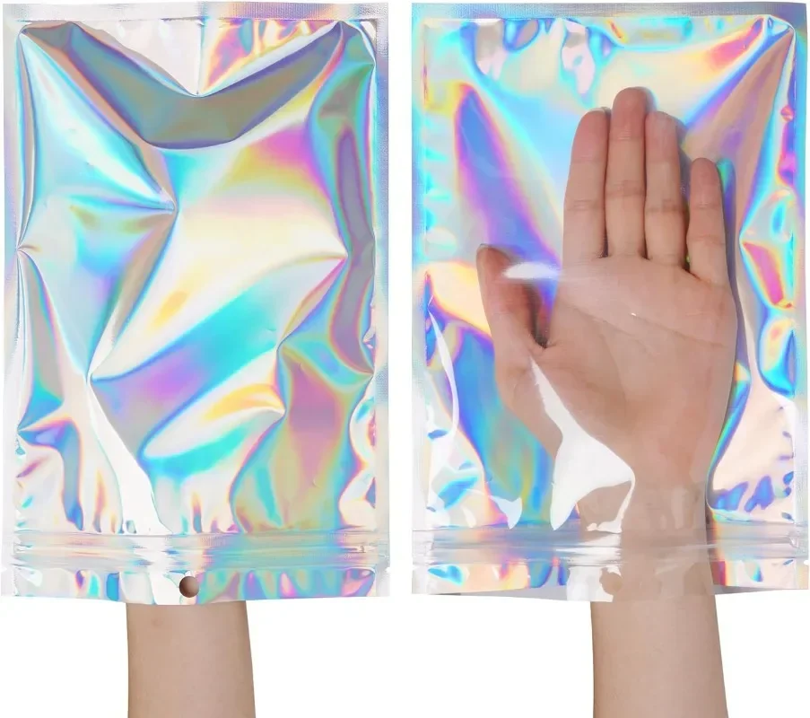 Laser Transparent Sealing Bags Holographic Storage Bag Iridescent Zipper Sealed Bag Food Candy Makeup Jewelry Gift Packing Pouch