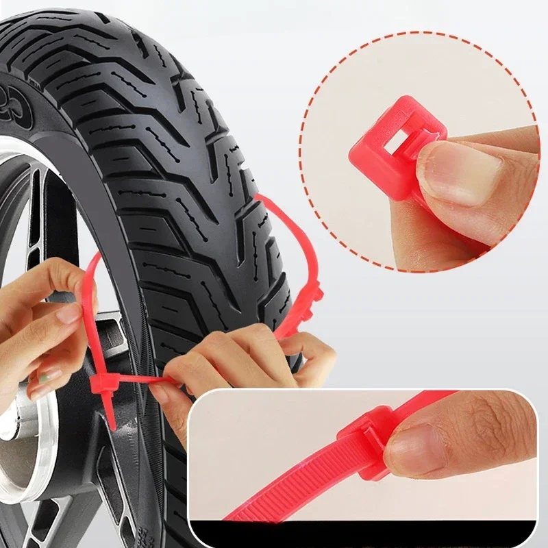 10pcs Anti-Skid Snow Chains for Motorcycles Bicycles Winter Tire Wheels Non-slip Cable Ties Motorbike Emergency Tire Chain Tool