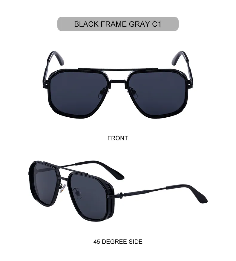 Übergroße quadratische Steampunk-Sonnenbrille für Herren, 2026, Luxusmarke, Vintage-Doppelstrahl-Metall-Sonnenbrille, trendige Outdoor-Fahrbrille – Detail 16