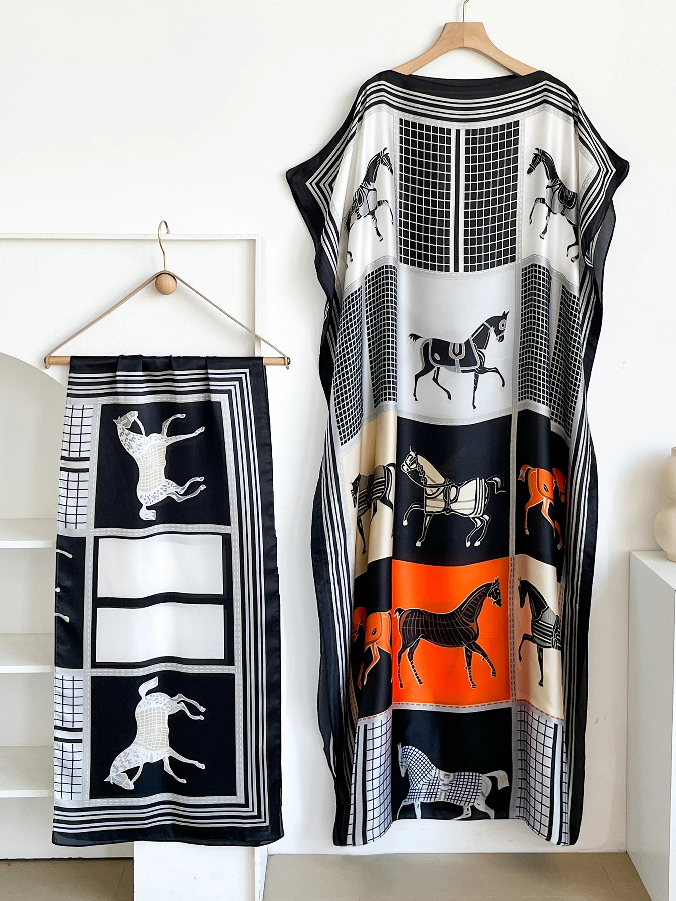 Elegant Printed Silk African Shawl Summer Fashion Long Hijab Kaftan Dress Oversize Muslim Lady Kuwait Abaya Scarf for Women view 2