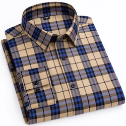 Men's Quality Modal Cotton Striped Plaid Dress Shirt Without Pocket Stylish Casual Standard-fit Long Sleeve Gingham Shirts