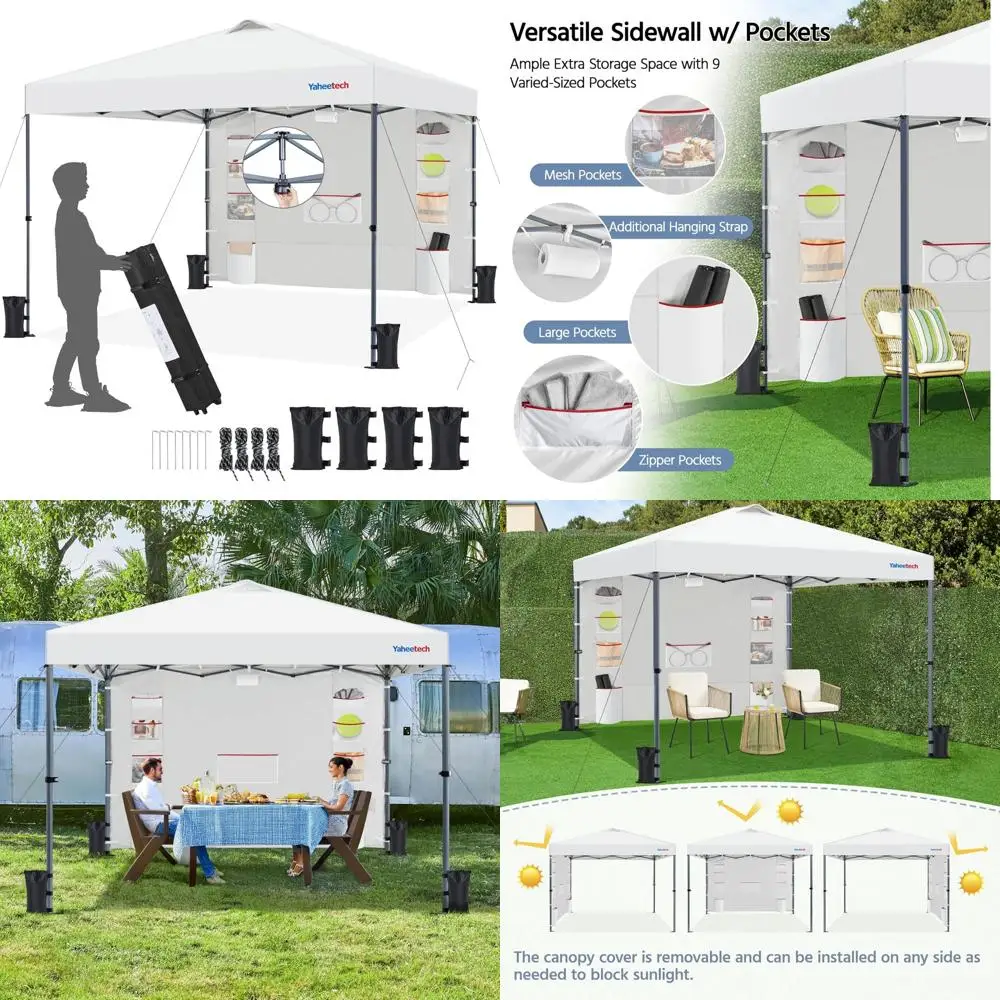 

10x10 Waterproof Outdoor Canopy Tent with Removable Pockets and Sidewalls for Extra Storage, Durable Sun Shelter for All Weather